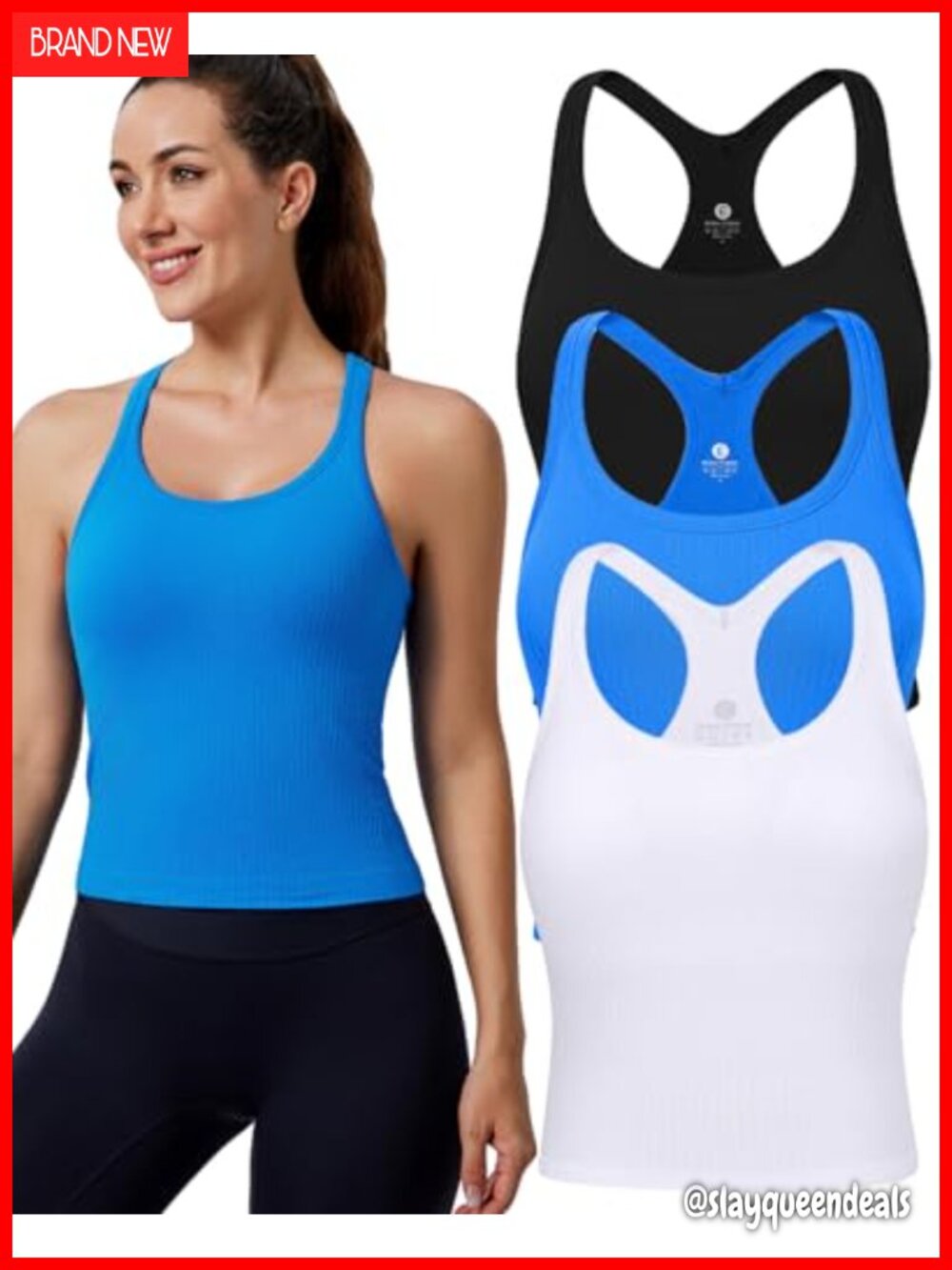 Seamless Racerback Crop Tank with Built in Bra - Ribbed Workout Top